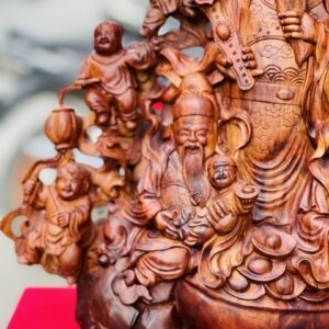 Tượng Phúc Lộc Thọ Hoa Phù Dung Gỗ Sưa