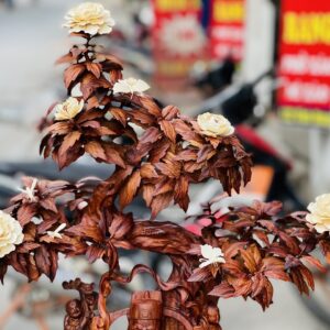 Tượng Phúc Lộc Thọ Hoa Phù Dung Gỗ Sưa