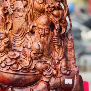 Tượng Phúc Lộc Thọ Hoa Phù Dung Gỗ Sưa