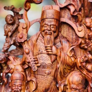 Tượng Phúc Lộc Thọ Hoa Phù Dung Gỗ Sưa