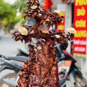 Tượng Phúc Lộc Thọ Hoa Phù Dung Gỗ Sưa