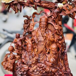 Tượng Phúc Lộc Thọ Hoa Phù Dung Gỗ Sưa