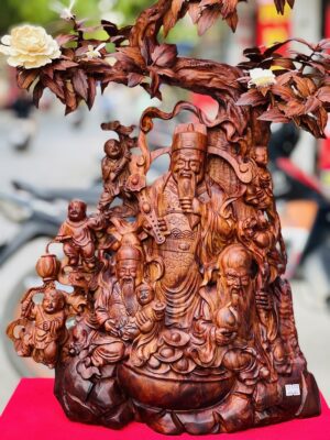 Tượng Phúc Lộc Thọ Hoa Phù Dung Gỗ Sưa