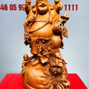 Di Lạc Cầm Gậy Như Ý Tam Tiểu Đứng Nghê Bao Tiền Gỗ Hương Đá