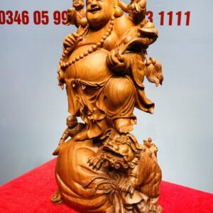 Di Lạc Cầm Gậy Như Ý Tam Tiểu Đứng Nghê Bao Tiền Gỗ Hương Đá