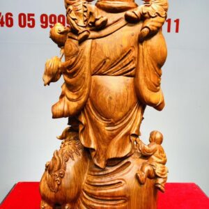 Di Lạc Cầm Gậy Như Ý Tam Tiểu Đứng Nghê Bao Tiền Gỗ Hương Đá