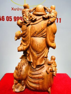 Di Lạc Cầm Gậy Như Ý Tam Tiểu Đứng Nghê Bao Tiền Gỗ Hương Đá
