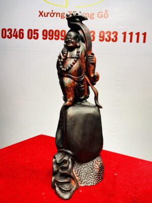 Di Lạc Cầm Gậy Như Ý Đứng Bao Tiền Gỗ Trắc