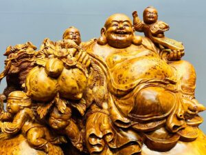 Di Lạc Ngũ Tiểu Cành Đào Ngồi Bao Tiền Gỗ Nu Ngọc Am