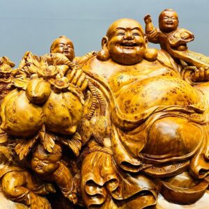 Di Lạc Ngũ Tiểu Cành Đào Ngồi Bao Tiền Gỗ Nu Ngọc Am