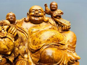 Di Lạc Ngũ Tiểu Cành Đào Ngồi Bao Tiền Gỗ Nu Ngọc Am
