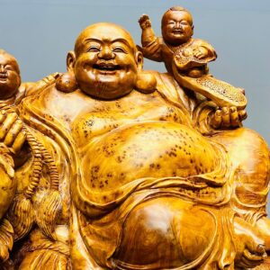Di Lạc Ngũ Tiểu Cành Đào Ngồi Bao Tiền Gỗ Nu Ngọc Am