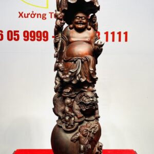 Di Lạc Ngũ Tiểu Đứng Nghê Bao Tiền Gỗ Trắc