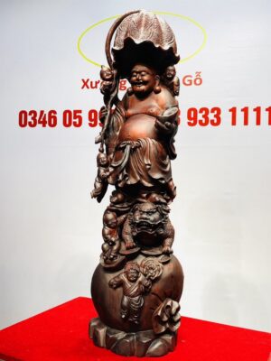 Di Lạc Ngũ Tiểu Đứng Nghê Bao Tiền Gỗ Trắc