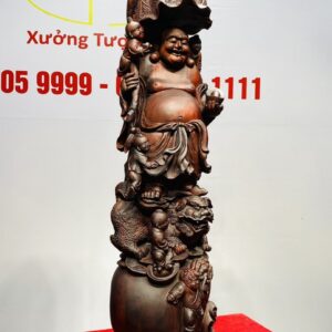 Di Lạc Ngũ Tiểu Đứng Nghê Bao Tiền Gỗ Trắc
