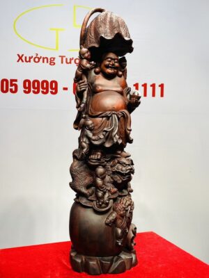 Di Lạc Ngũ Tiểu Đứng Nghê Bao Tiền Gỗ Trắc