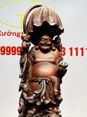 Di Lạc Ngũ Tiểu Đứng Nghê Bao Tiền Gỗ Trắc