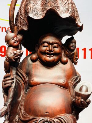 Di Lạc Ngũ Tiểu Đứng Nghê Bao Tiền Gỗ Trắc