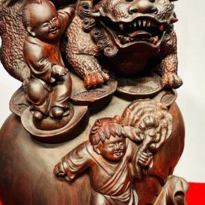 Di Lạc Ngũ Tiểu Đứng Nghê Bao Tiền Gỗ Trắc