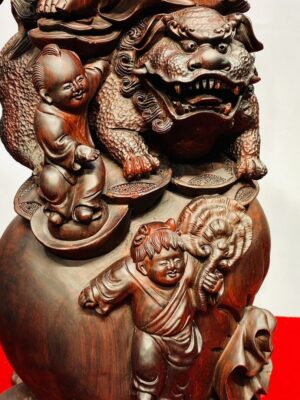 Di Lạc Ngũ Tiểu Đứng Nghê Bao Tiền Gỗ Trắc