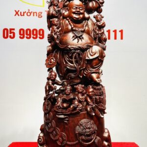 Di Lạc Vác Cành Đào Cửu Tiểu Đứng Trống Gỗ Tử Đàn