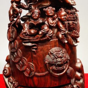 Di Lạc Vác Cành Đào Cửu Tiểu Đứng Trống Gỗ Tử Đàn
