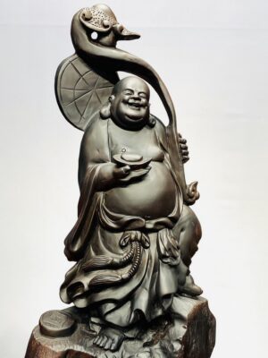 Di Lạc Cầm Gậy Như Ý Gỗ Trắc
