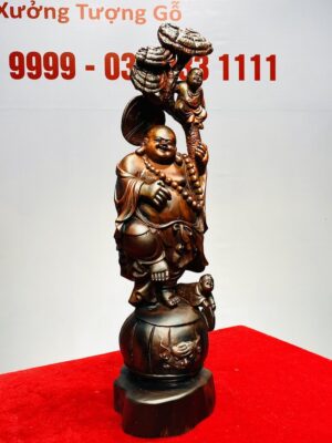 Di Lạc Nhị Tiểu Vác Nấm Linh Chi Đứng Trống Gỗ Trắc