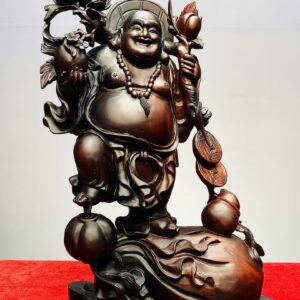 Di Lạc Vác Cành Đào Đứng Bao Tiền Gỗ Trắc
