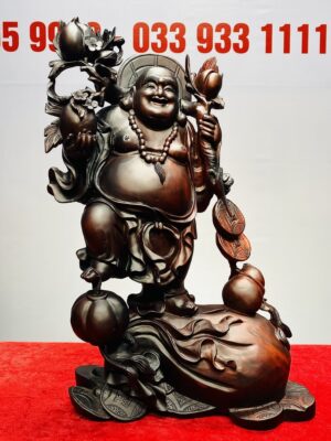 Di Lạc Vác Cành Đào Đứng Bao Tiền Gỗ Trắc