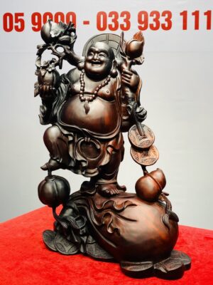 Di Lạc Vác Cành Đào Đứng Bao Tiền Gỗ Trắc