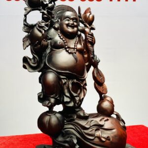Di Lạc Vác Cành Đào Đứng Bao Tiền Gỗ Trắc