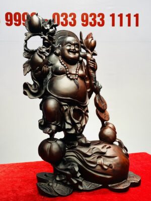Di Lạc Vác Cành Đào Đứng Bao Tiền Gỗ Trắc