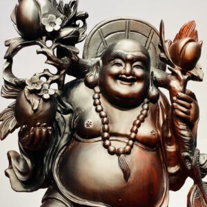 Di Lạc Vác Cành Đào Đứng Bao Tiền Gỗ Trắc