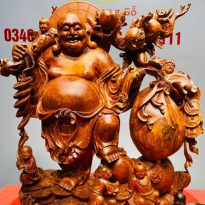Di Lạc Ngũ Tiểu Vác Cành Đào Kéo Bao Tiền Gỗ Nu Hương
