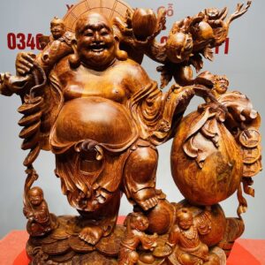 Di Lạc Ngũ Tiểu Vác Cành Đào Kéo Bao Tiền Gỗ Nu Hương
