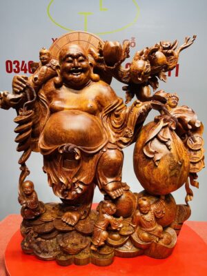 Di Lạc Ngũ Tiểu Vác Cành Đào Kéo Bao Tiền Gỗ Nu Hương