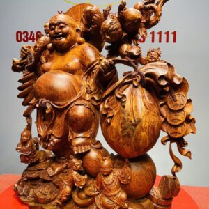 Di Lạc Ngũ Tiểu Vác Cành Đào Kéo Bao Tiền Gỗ Nu Hương