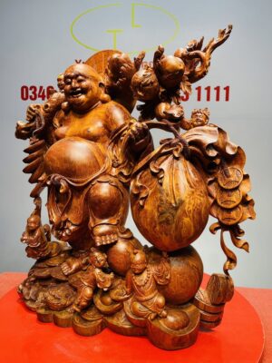 Di Lạc Ngũ Tiểu Vác Cành Đào Kéo Bao Tiền Gỗ Nu Hương