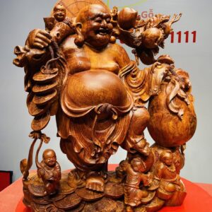 Di Lạc Ngũ Tiểu Vác Cành Đào Kéo Bao Tiền Gỗ Nu Hương