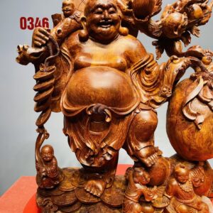Di Lạc Ngũ Tiểu Vác Cành Đào Kéo Bao Tiền Gỗ Nu Hương