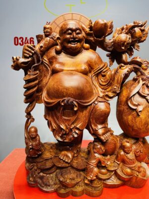 Di Lạc Ngũ Tiểu Vác Cành Đào Kéo Bao Tiền Gỗ Nu Hương