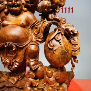 Di Lạc Ngũ Tiểu Vác Cành Đào Kéo Bao Tiền Gỗ Nu Hương