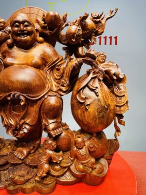 Di Lạc Ngũ Tiểu Vác Cành Đào Kéo Bao Tiền Gỗ Nu Hương