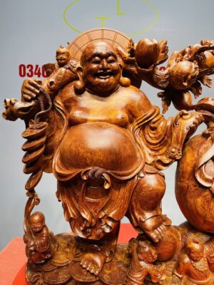 Di Lạc Ngũ Tiểu Vác Cành Đào Kéo Bao Tiền Gỗ Nu Hương