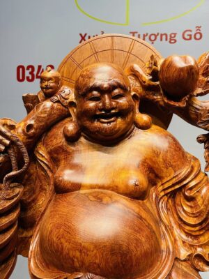 Di Lạc Ngũ Tiểu Vác Cành Đào Kéo Bao Tiền Gỗ Nu Hương