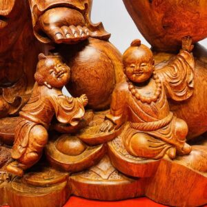 Di Lạc Ngũ Tiểu Vác Cành Đào Kéo Bao Tiền Gỗ Nu Hương