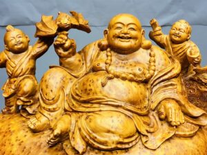 Di Lạc Tam Tiểu Ngồi Bao Tiền Gỗ Nu Ngọc Am