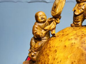 Di Lạc Tam Tiểu Ngồi Bao Tiền Gỗ Nu Ngọc Am