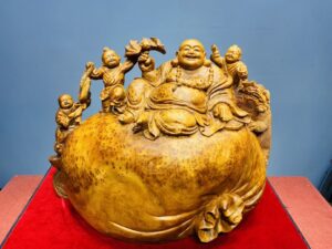 Di Lạc Tam Tiểu Ngồi Bao Tiền Gỗ Nu Ngọc Am